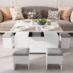 Table basse relevable - vowner - multifonctionnelle 4 en 1 - avec con 4 tabourets e rangement cach - ...