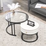 Table basse ronde avec 1 tiroir et plateau en verre cadre en mtal tables basses gigognes table dappoint ...