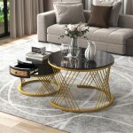 Kodise lot de 2 tables basses rondes - autocollants effet marbre - avec tiroirs - noir et or Kodise lot de 2 tables basses rondes - autocollants effet marbre - avec tiroirs - noir et or