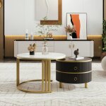 Table basse ronde 2 en 1 - avec 2 tiroirs - 70 * 70 * 46 et 50 * 50 * 40 cm Table basse ronde 2 en 1 - avec 2 tiroirs - 70 * 70 * 46 et 50 * 50 * 40 cm