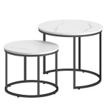 Table basse ronde 2 pcs - marbre / pieds noirs