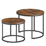 Table basse ronde 2 pcs - rustique / pieds noirs