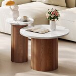 Table basse ronde lot de 2 placage marbre table dappoint style moderne minimaliste 50x35 + 32x48cm noyer ...