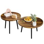 Table basse ronde - 2pcs - style industriel - 60 x 38 cm et 50 x 48 cm - marron rustique et noir