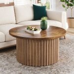 Table basse moderne avec plateau en verre et structure en bois style pergola en rotin pour le salon en ...