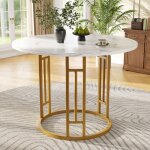 Table basse ronde 80 cm pi�tement m�tal dor� plateau effet marbre rangement inf�rieur int�gr� structure ...