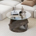 Table basse ronde 81 cm costway plateau en verre trempé pieds en bois caoutchouc table basse salon pour ... Table basse ronde 81 cm costway plateau en verre trempé pieds en bois caoutchouc table basse salon pour ...