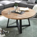 Table basse ronde 90x90x45 cm en acacia et mtal noir