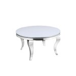 Table basse ronde baroque chrome et plateau en verre de 80 cm - blanc