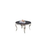 Table basse ronde baroque chrome et plateau en verre de 80 cm - noir