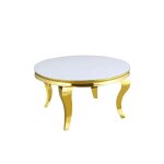 Table basse ronde baroque gold et plateau en verre blanc de 80 cm