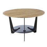 Table basse ronde en bois coloris chêne verre et métal laqué coloris noir mat - diamètre 70 x profondeur ... Table basse ronde en bois coloris chêne verre et métal laqué coloris noir mat - diamètre 70 x profondeur ...