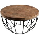 Table basse ronde - en bois teck et mtal - brun - style industriel - sur pieds - l 60 x l 60 x h 34, ...