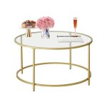 Vasagle table basse salon meuble de salon en verre cadre en aer table basse ronde dor�