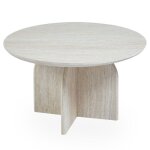 Menzzo table basse ronde �l�gante 80cm calyptus effet travertin beige