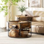 Table basse ronde industriel rglable en hauteur 80 cm table basse de salon avec plateau relevable et ...