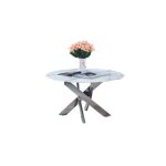 Table basse ronde jessy pieds chrome et plateau en verre marbre blanc 80 cm