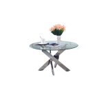 Table basse ronde jessy pieds chrome et plateau en verre transparent 80 cm