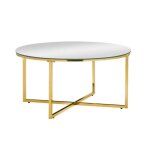 Table basse lorie ronde plateau verre tremp� miroir structure m�tal gold d90x45cm