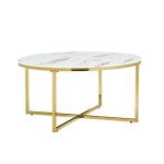 Table basse ronde lorie gold plateau en verre d90 cm