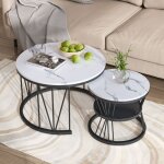 Table basse ronde moderne lot de 2 tables gigognes rondes table de salon cadre en noir mtal tableau ...