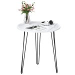 Table basse ronde - moderne - motif marbr� - 60x60x60cm - blanc