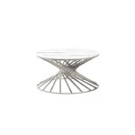 Table basse nautilus ronde plateau verre tremp� marbr� blanc pieds chrome d80x45cm
