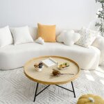 Table basse ronde en rotin - charme naturel avec pieds en m�tal noir