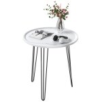 Table basse ronde de salon avec motif en marbre et cadre en fer blanc 60x60x60cm