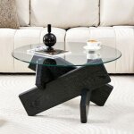 Table basse ronde de salon - pieds crois�s en bois mdf noir grain� - design moderne - � 79 cm