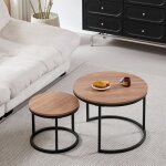 Table basse ronde - scandinave - bois et m�tal - gigognes - diam�tre 60 / 40 cm