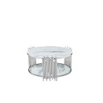 Table basse ronde stick chrome et plateau en verre marbre blanc d90 h45 cm Table basse ronde stick chrome et plateau en verre marbre blanc d90 h45 cm