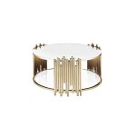 Table basse ronde stick gold et plateau en verre blanc d90 h45 cm