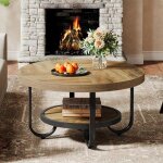 Table basse ronde - tribesigns - 80 x 80 x 45 cm - 2 niveaux avec �tag�re de rangement - industrie - ...