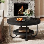 Table basse ronde - tribesigns - 80 x 80 x 45 cm - 2 niveaux avec �tag�re de rangement - industrie - ...
