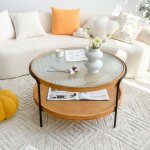 Table basse ronde en verre - avec pieds en bois dhva noir simple et lgante