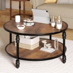 Table basse ronde - vintage l - 87cm - avec Étagère ouverte table 2 niveaux style industriel pour salon ... Table basse ronde - vintage l - 87cm - avec Étagère ouverte table 2 niveaux style industriel pour salon ...