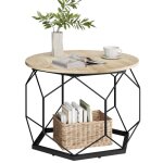 Table basse ronde woltu - table dappoint en métal pour salon - chêne clair + noir w0att0859 Table basse ronde woltu - table dappoint en métal pour salon - chêne clair + noir w0att0859