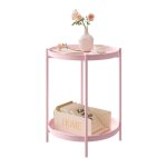 Table basse ronde - woltu table dappoint en m�tal - 2 plateaux amovibles - rose w0att0921