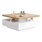 Table basse rotative multifonction avec plateau pivotant 360� tiroirs int�gr�s panneau de particules ...