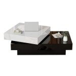Table basse rotative noir&blanc - double plateau agglomr - surface brillante - design moderne - pour ...