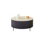 Table basse ruby ronde plateau c�ramique effet travertin noir pied m�tal noir d80xh45 cm