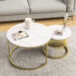 Table basse de salon lot de 2 tables dappoint double couche tables gigognes de salon marbre blanc et ...