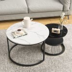 Table basse de salon lot de 2 tables dappoint table basse moderne design blanc et noir marbr noir mtallique ...