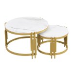 Table basse salon lot de 2aspect marbretables basses gigognes en mtal dortable dappoint ronde 715x715x44 ...