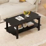 Table basse salon � 2 niveaux costway bois � lattes �tag�re de rangement table rectangulaire daccent ...