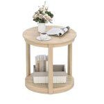 Table basse salon  2 niveaux costway tagre de rangement pieds en bois de caoutchouc table ronde pour ...