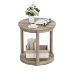 Table basse salon � 2 niveaux costway �tag�re de rangement pieds en bois de caoutchouc table ronde pour ...