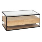 Table basse table de salon avec 2 tiroirs en bois coloris naturel et verre trempé - longueur 120 x profondeur ... Table basse table de salon avec 2 tiroirs en bois coloris naturel et verre trempé - longueur 120 x profondeur ...