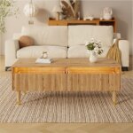 Table basse salon avec 2 tiroirs et clairage led style scandinave table basse rectangulaire 110x50x40 ...